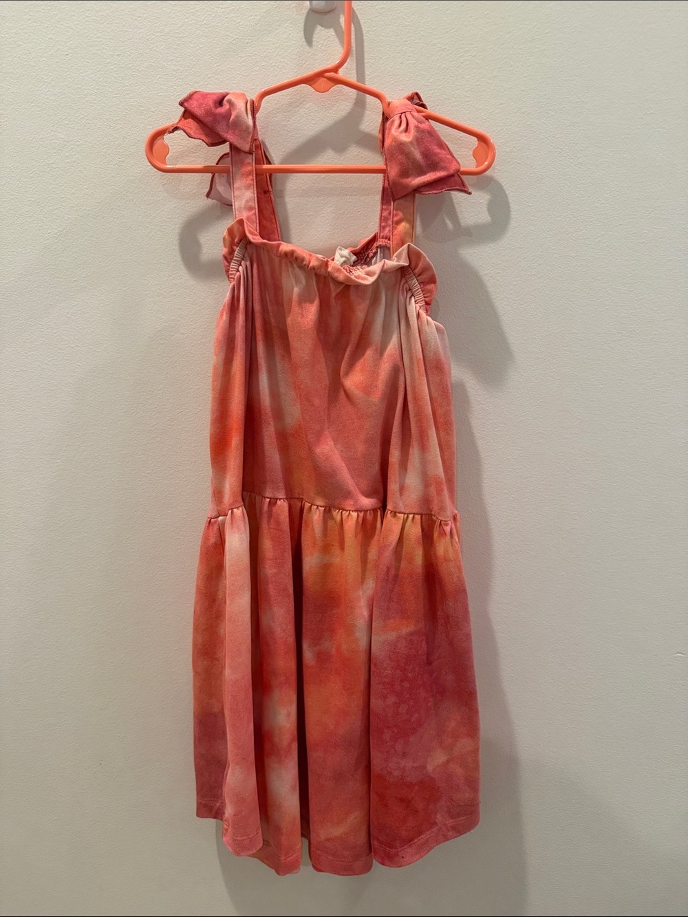 Girls' Coral Tie-Dye Sundress with Shoulder Ties